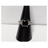 .925 Sterl Black Rectangular Gemstone Ring Sz 7