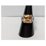 .925 Sterl Yellow/Clear Stone Ring Sz 7