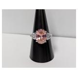 .925 Sterl Pink Gemstone w/Clear Accents Ring Sz