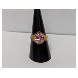 Verm/.925 Sterl Faceted Pink Gemstone Ring Sz 8