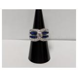 .925 Sterl Elegant Blue & Diamond Twisted Ring Sz