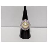 Vermeil/.925 Sterl Pearl & Diam Swirl Ring Sz 7