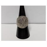 .925 Sterl Marcasite Wide Band Dome Ring Sz 8