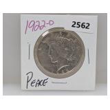 1922-D 90% Silv Peace $1 Dollar