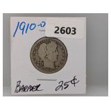 1910-D 90% Silv Barber Quarter