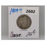 1909-D 90% Silv Barber Quarter