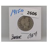 1915-D 90% Silv Barber Quarter