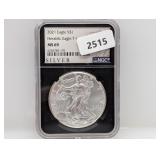 NGC 2021 MS69 1oz .999 Silv Eagle $1