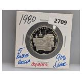 1980 90% Silv Olympics Russia 5 Rubles