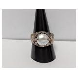 .925 Sterl Pearl Ring w/Starfish Accents Sz 10