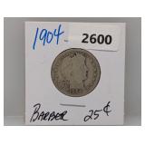 1904 90% Silv Barber Quarter