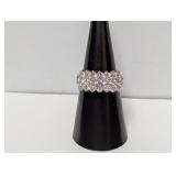 .925 Sterl Clear Stone Three Row Ring Sz 7