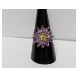 .925 Sterl Amethyst & Citrine Floral Cluster Ring