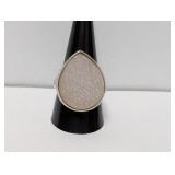 .925 Sterl Teardrop Druzy Quartz Ring Sz 10