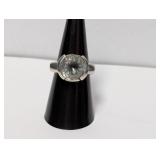 .925 Sterl Bezel Set Clear Stone Ring Sz 7