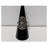 .925 Sterl Vtg Filigree Floral Ring Sz 7