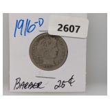 1916-D 90% Silv Barber Quarter