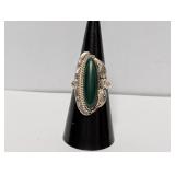 .925 Sterl Vtg Malachite Bezel Design Ring Sz 7