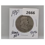 1951 90% Silv Franklin Half $1 Dollar