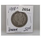 1908-S 90% Silv Barber Half $1 Dollar