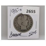 1915-S 90% Silv Barber Half $1 Dollar