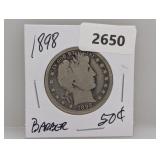 1898 90% Silv Barber Half $1 Dollar