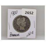 1900 90% Silv Barber Half $1 Dollar
