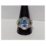 .925 Sterling Silv Multicolor Stone Ring Sz 12.5