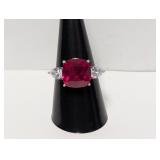 .925 Sterling Silv Tri-Stone Red/Clear Ring Sz 9
