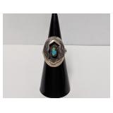.925 Sterling Silver Turquoise Ring Sz 5 Cut Band