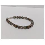 7" .925 Sterling Silver Green/Brown Stone Bracele