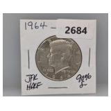 1964 90% Silv JFK Half $1 Dollar