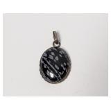 .925 Sterling Silver Snowflake Obsidian Pendant
