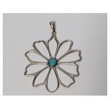 .925 Sterling Silver Flower Turquoise Pendant