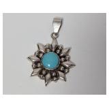 .925 Sterling Silver Snowflake Turquoise Pendant