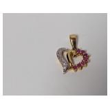 Vermeil Heart Shape 2 Tone Diamond/Red Pendant