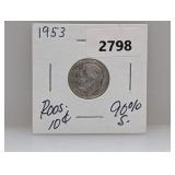 1953 90% Silv Roos Dime