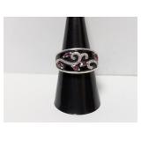 .925 Sterling Diamond Ring Purple Stones Sz 8