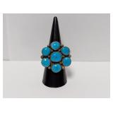 .925 Sterling Silver Turquoise Cluster Ring Adj