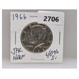 1966 40% Silv JFK Half $1 Dollar