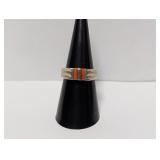 .925 Sterling Orange Stone Inlay Ring Size 7.5