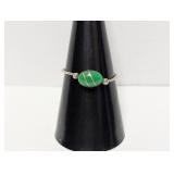 .925 Sterling Silver Green Stone Ring Size 8