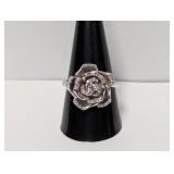 .925 Sterling Silv Floral CZ Cocktail Ring Sz 10