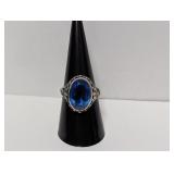 .925 Sterling Blue Stone Ring Leaf/Floral Sz 9.5