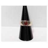 .925 Sterling Red Stone Bezel Set Ring Size 7.5