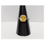 .925 Sterling Yellow Stone Statement Ring Sz 7.5