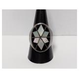 .925 Sterling Mother of Pearl Inlay Ring Sz 10.5