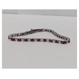 8" .925 Sterling Red White Stone Tennis Bracelet