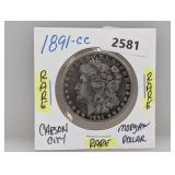 Rare 1891-CC 90% Silv Morgan $1 Dollar