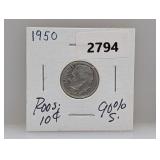 1950 90% Silv Roos Dime